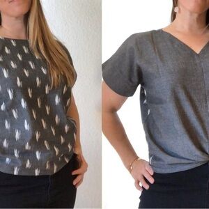 Sseko Gray and Black Split Seam Blouse Size 1